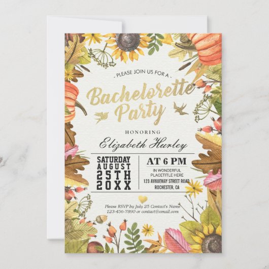 Invitation Bachelorette fête Automne Maple Fall Leaf Citrouil (Devant)