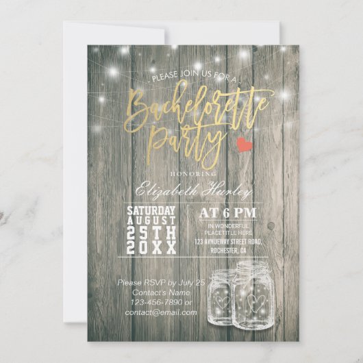 Invitation Bachelorette Fête des mariées Bois rustique Mason  (Devant)