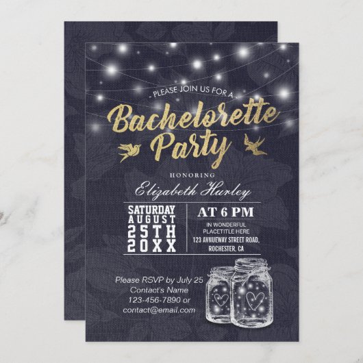 Invitation Bachelorette Fête des mariées Mason Jar Éclairages (Devant / Derrière)