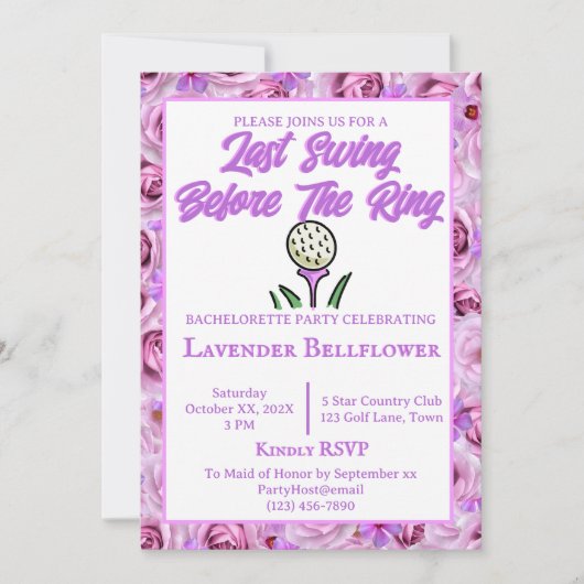 Invitation Bachelorette Fête ou Fête des mariées Golf Lavende (Devant)