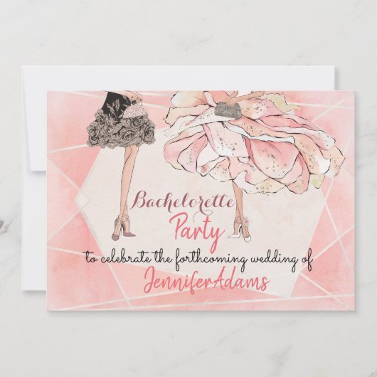 Invitation Bachelorette Fête Robe Glamourmande Tons Poche (Devant)