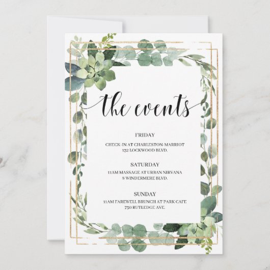 Invitation Bachelorette feuillage succulent rustique (Dos)