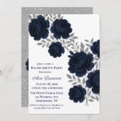 Invitation Bachelorette Feuille Marine Blue & Silver (Devant / Derrière)