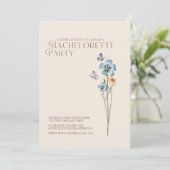 Invitation Bachelorette Fleur sauvage bleu simple (Debout devant)
