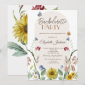 Invitation Bachelorette fleur sauvage de papillons tournesol (Devant / Derrière)