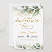 Invitation Bachelorette fleurie en or d'eucalyptus vert (Devant)