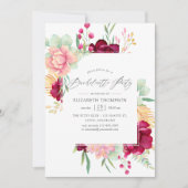 Invitation Bachelorette Florale Bourgogne et Blush (Devant)