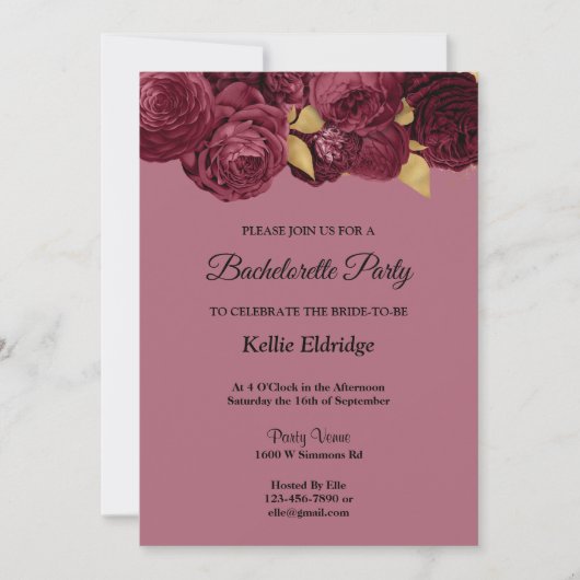 Invitation Bachelorette Florale Bourgogne Et Or (Devant)