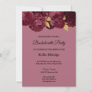 Invitation Bachelorette Florale Bourgogne Et Or