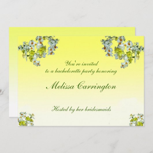 Invitation Bachelorette Florale Jaune (Devant / Derrière)
