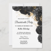 Invitation Bachelorette Florale Noire Et Or (Devant)