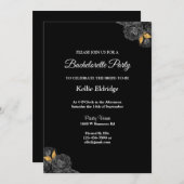 Invitation Bachelorette Florale Noire Et Or (Devant / Derrière)