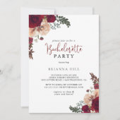 Invitation Bachelorette florale rose de Bourgogne (Devant)