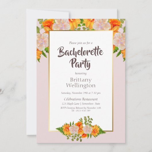 Invitation Bachelorette Florale rose Orange (Devant)
