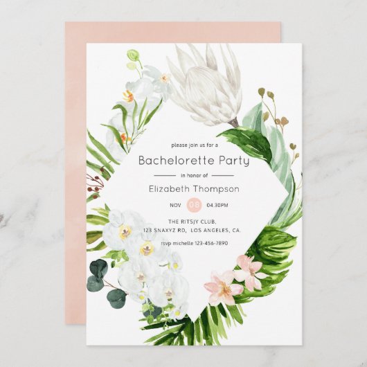 Invitation Bachelorette florale tropicale luxuriante (Devant / Derrière)