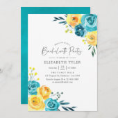 Invitation Bachelorette florale turquoise et jaune (Devant / Derrière)