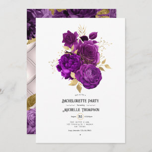 Invitation Bachelorette florale violet et or