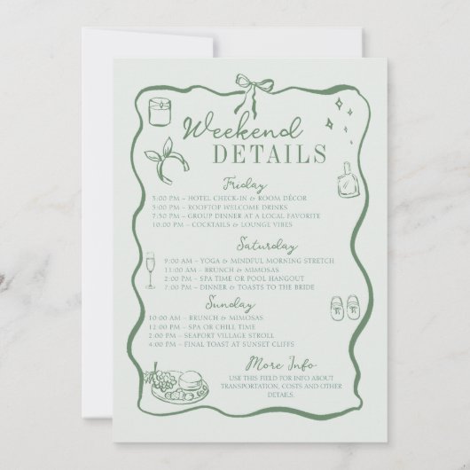 Invitation Bachelorette Girls Gone Mild Green Bow Itinéraire (Dos)