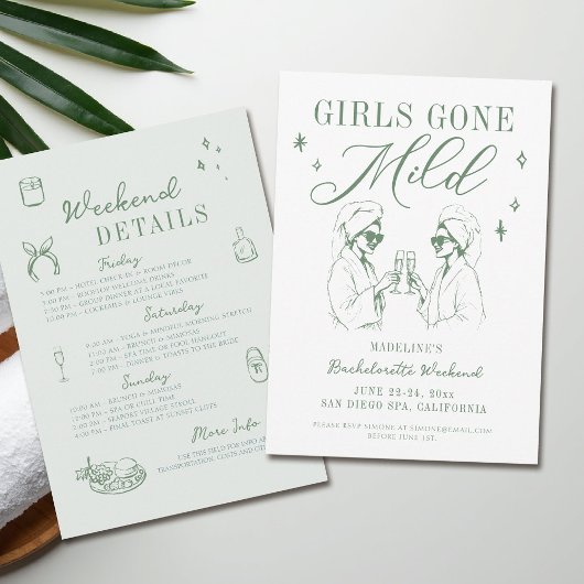 Invitation Bachelorette Girls Gone Mild Sage Vert Itinéraire