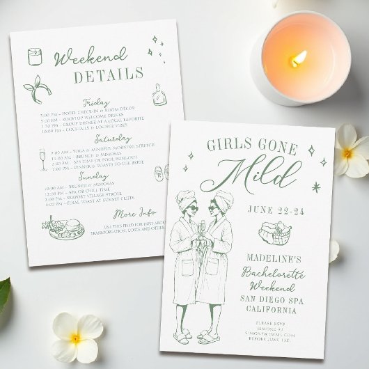 Invitation Bachelorette Girls Gone Mild Script Green Sketch