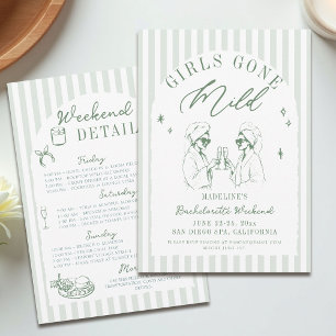 Invitation Bachelorette Girls Gone Mild Stripes Arch Sage
