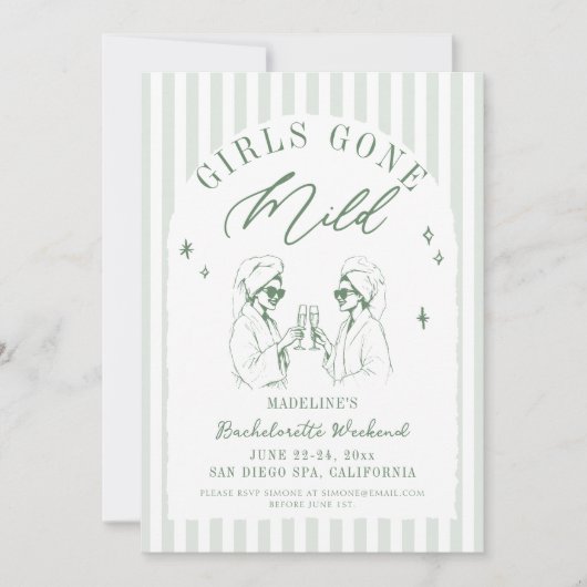 Invitation Bachelorette Girls Gone Mild Stripes Arch Sage (Devant)