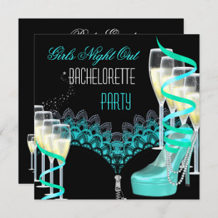 Invitation Bachelorette Girls Night Out Champagne Bleu Turquo