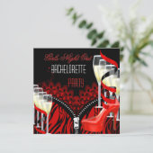 Invitation Bachelorette Girls Night Out Red Zebra Champagne (Debout devant)