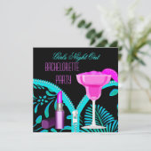 Invitation Bachelorette Girls Night Out Turquoise Hot Rose (Debout devant)