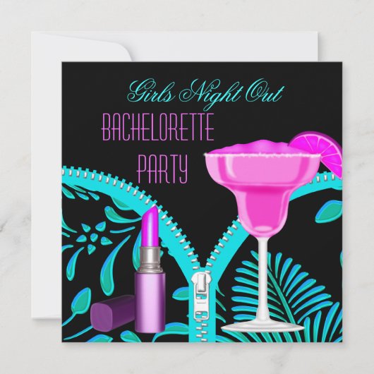 Invitation Bachelorette Girls Night Out Turquoise Hot Rose (Devant)