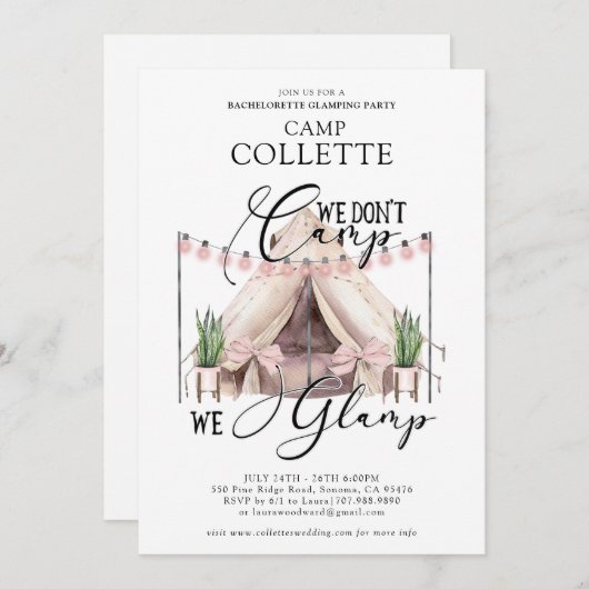 Invitation Bachelorette Glamping Party (Devant / Derrière)