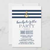 Invitation Bachelorette Gold Ancre Marine Stripes Nautique (Devant)