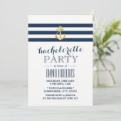 Invitation Bachelorette Gold Ancre Marine Stripes Nautique (Debout devant)