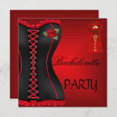 Invitation Bachelorette Gold Black Red Corset (Devant / Derrière)