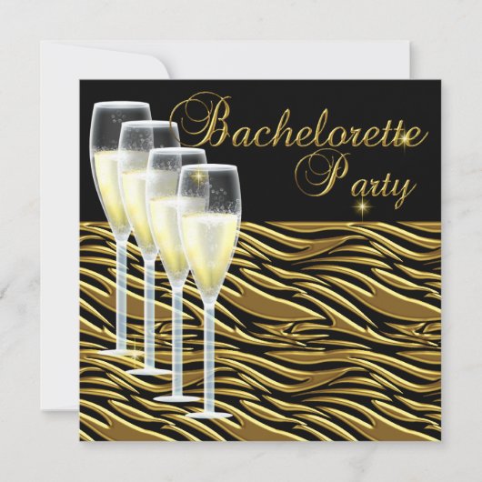 Invitation Bachelorette Gold Champagne Noir (Devant)