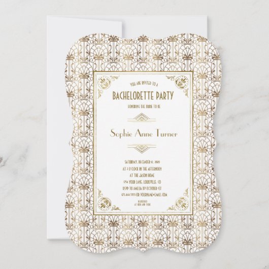 Invitation Bachelorette | Gold White 1920 Art Déco (Devant)