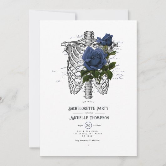 Invitation Bachelorette gothique florale bleu marine (Devant)