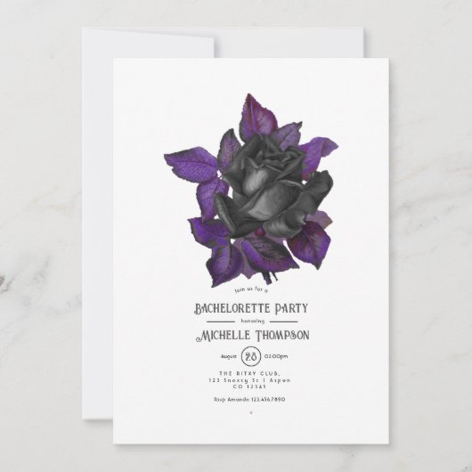 Invitation Bachelorette gothique violet noir et or (Devant)
