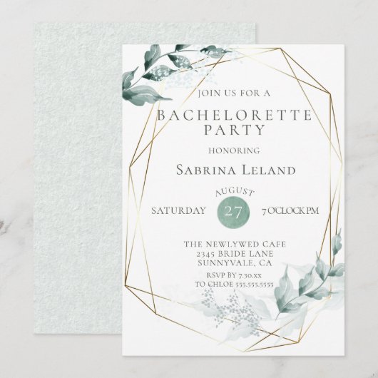 Invitation Bachelorette | Grayed Jade Green Botanical (Devant / Derrière)