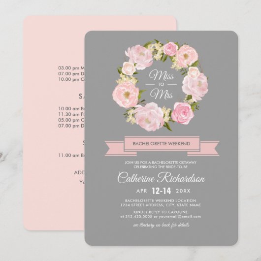 Invitation Bachelorette Gris Fin de semaine (Devant / Derrière)