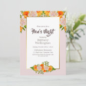Invitation Bachelorette Hen's Night Gold Blush Pink Floral (Debout devant)