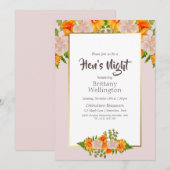 Invitation Bachelorette Hen's Night Gold Blush Pink Floral (Devant / Derrière)