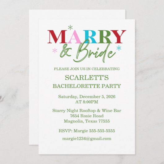 Invitation Bachelorette hiver Joyeux et Mariée (Devant / Derrière)