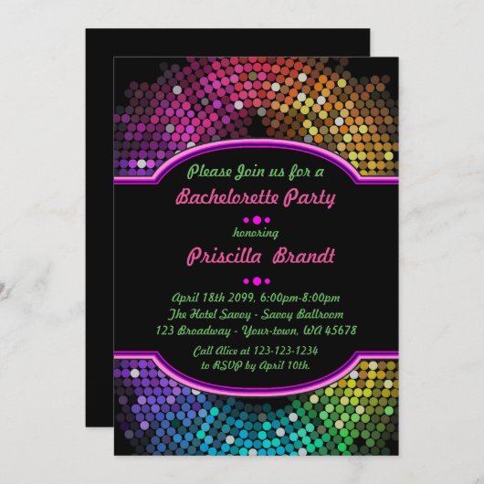 Invitation Bachelorette invitation, tendance, chic, Disco (Devant / Derrière)