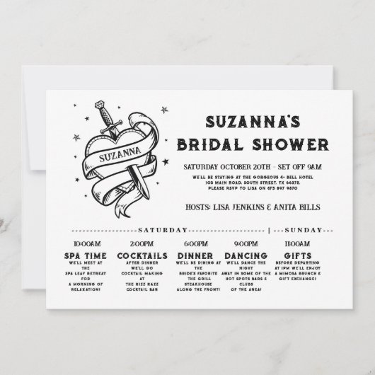 Invitation Bachelorette Itinéraire nuptiale Rock n Roll Heart (Devant)