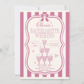 Invitation Bachelorette & Itinéraire Retro Rose Bow & Martini (Devant)