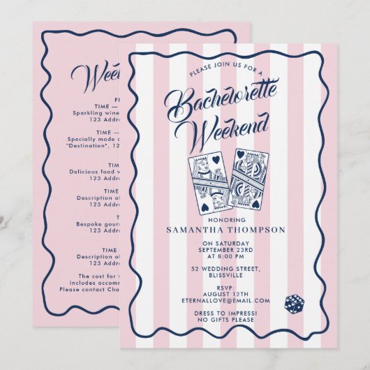 Invitation Bachelorette Itinerary Bach Weekend Casino Pink (Devant / Derrière)