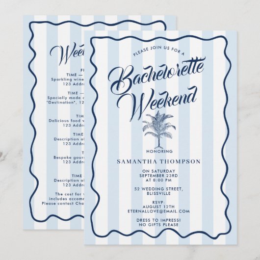 Invitation Bachelorette Itinerary Bach Weekend Palm Tree (Devant / Derrière)