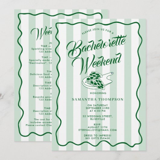 Invitation Bachelorette Itinerary Bach Weekend Pizza Italian (Devant / Derrière)