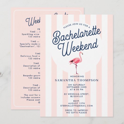 Invitation Bachelorette Itinerary Bach Weekend Retro Flamingo (Devant / Derrière)